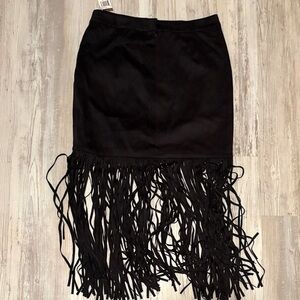 Grace Elements Black Asymmetrical Fringe Skirt